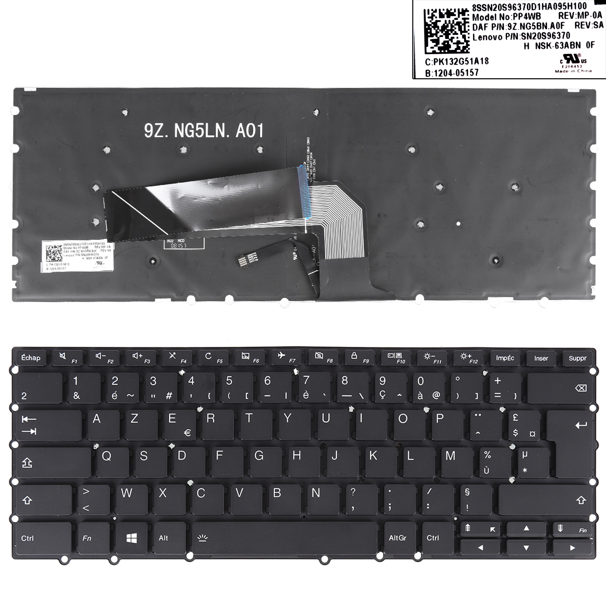 Picture of New Replacement Laptop Keyboard For LENOVO 14W GEN 1 BLACK（Backlit，Without FRAME，win8）Disassemble FR Layout